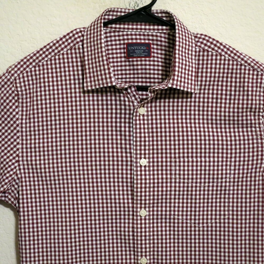 UNTUCKit Shirt Mens Medium Long Sleeve Nylon Blend Maroon White Stripes